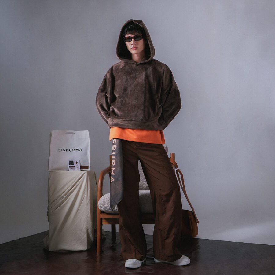 SISBURMA Corduroy Rectangle Hoodie