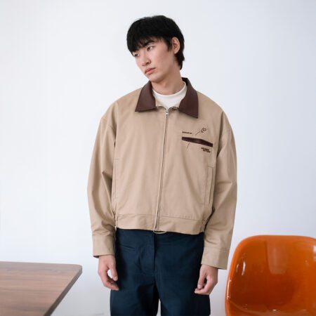 SISBURMA Salmon Run Cotton Twill Varsity Jacket with Leather Collar