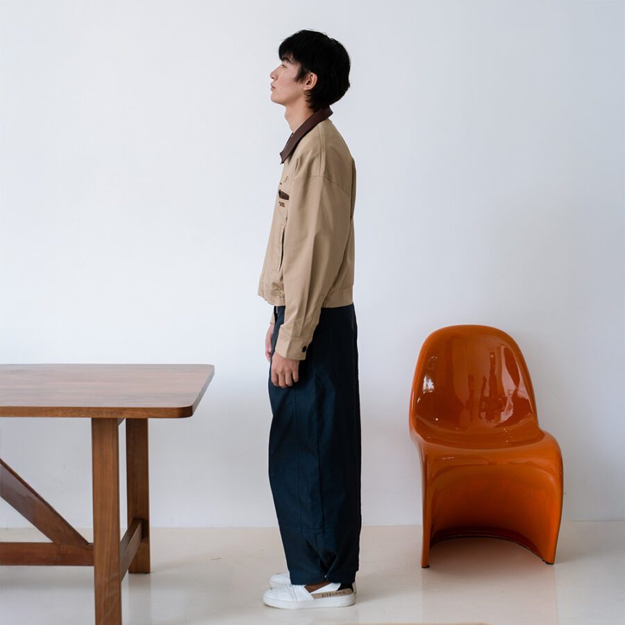 SISBURMA Salmon Run Cotton Twill Varsity Jacket with Leather Collar - Image 8