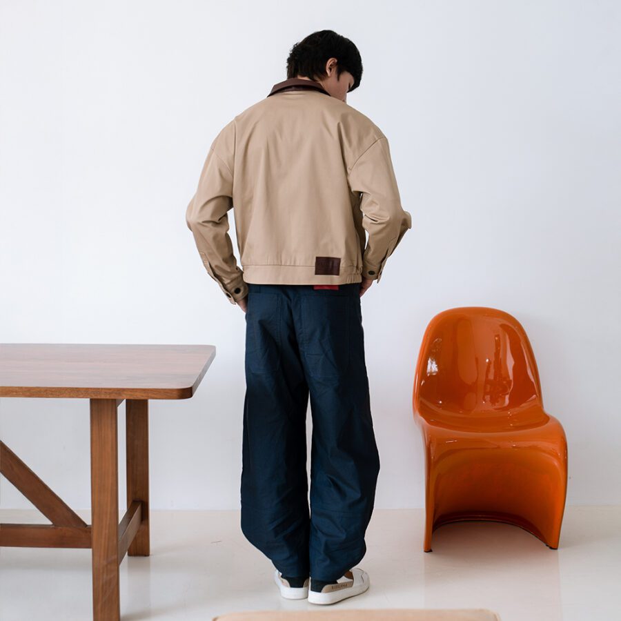 SISBURMA Salmon Run Cotton Twill Varsity Jacket with Leather Collar - Image 11