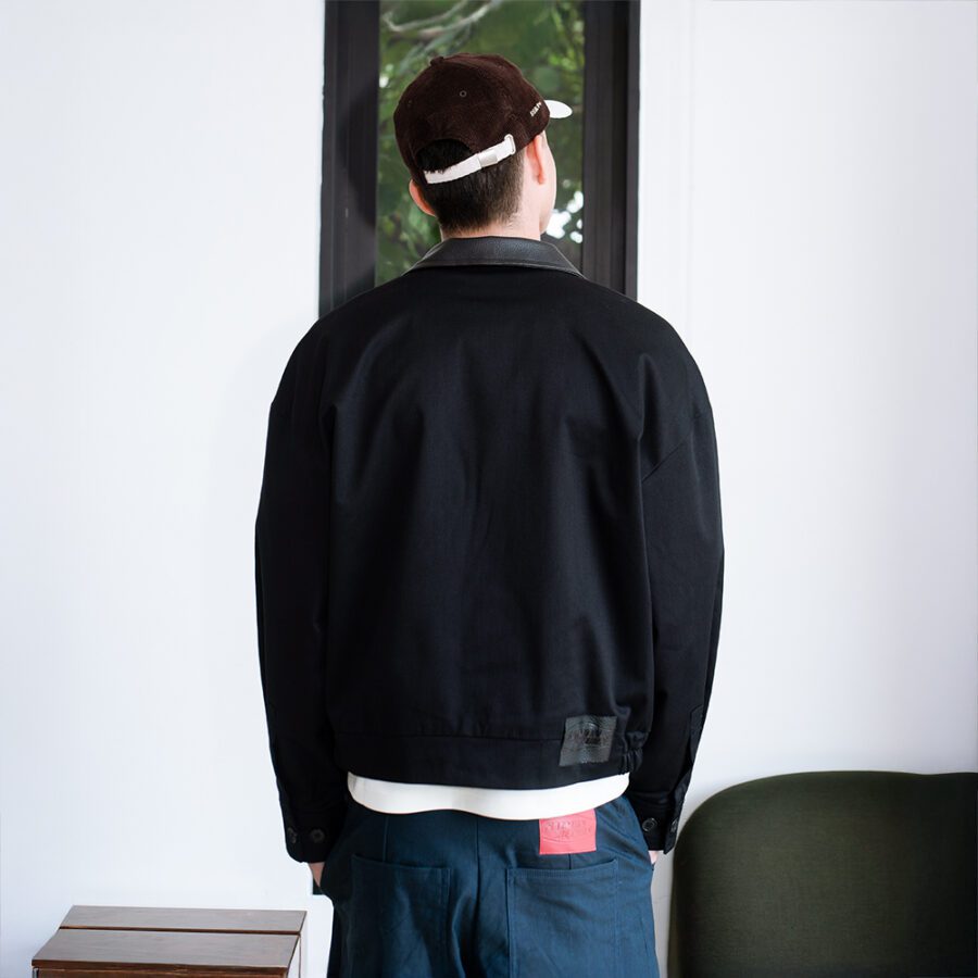 SISBURMA Salmon Run Cotton Twill Varsity Jacket with Leather Collar - Image 13