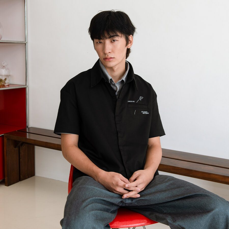 SISBURMA Salmon Run Cropped Future Cotton Shirt - Image 3