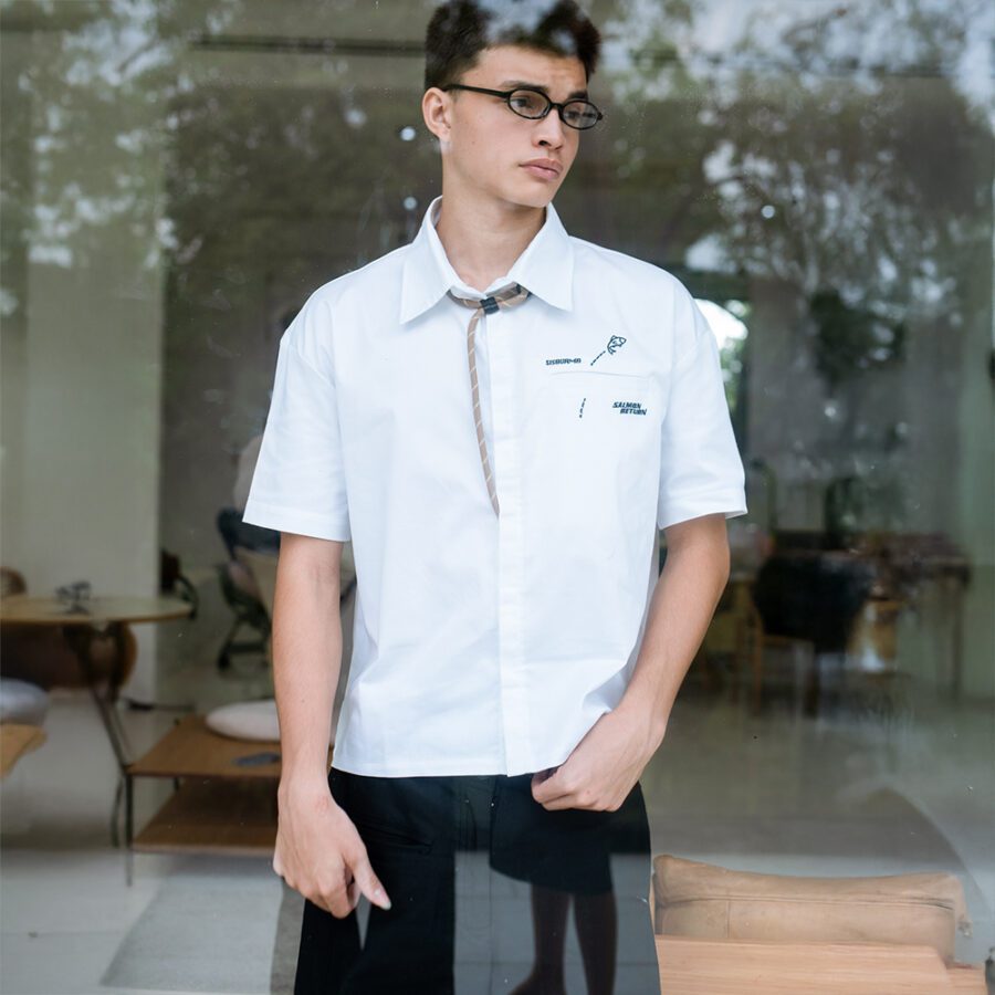 SISBURMA Salmon Run Cropped Future Cotton Shirt - Image 5