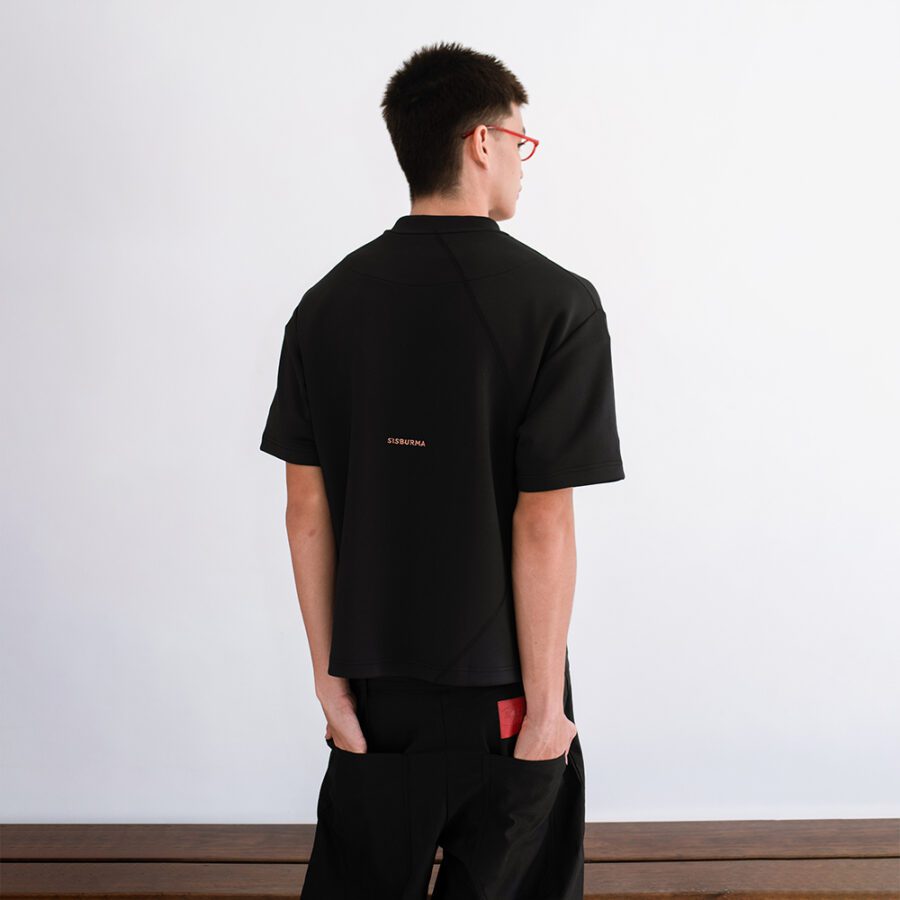SISBURMA Salmon Diagonal Seam Cropped Tee - Image 2