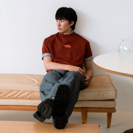 SISBURMA Salmon Diagonal Seam Cropped Tee
