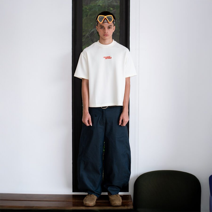 SISBURMA Salmon Diagonal Seam Cropped Tee - Image 7