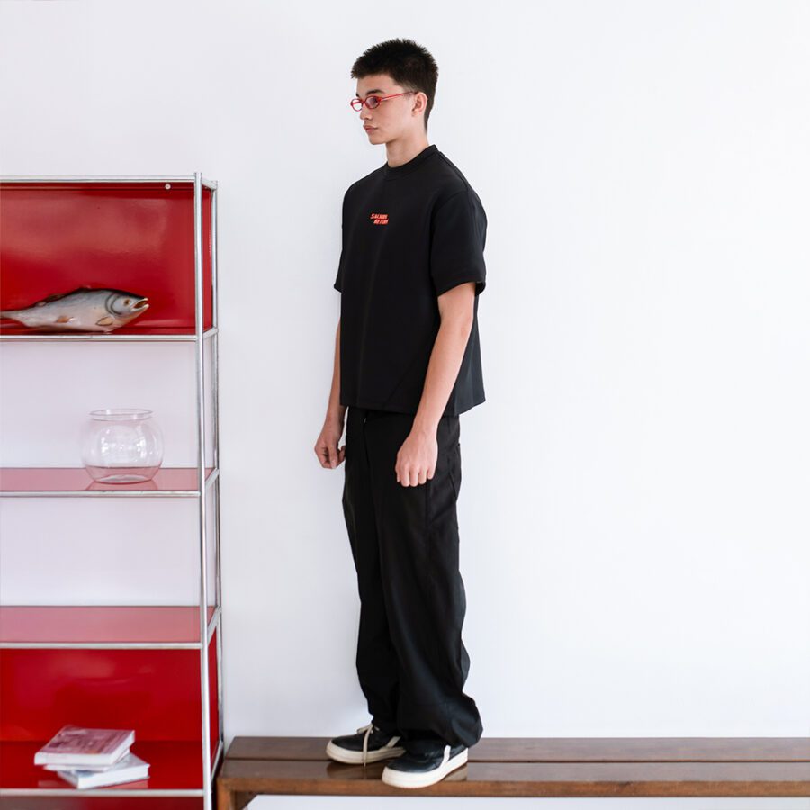 SISBURMA Salmon Diagonal Seam Cropped Tee - Image 10
