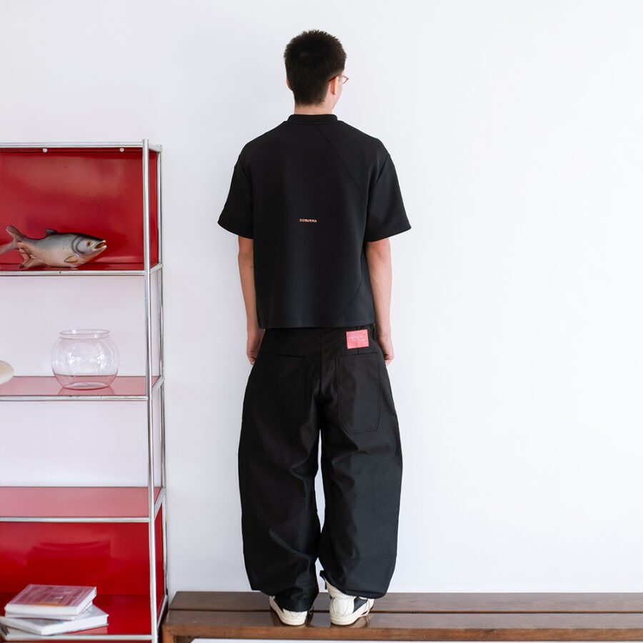 SISBURMA Salmon Diagonal Seam Cropped Tee - Image 13