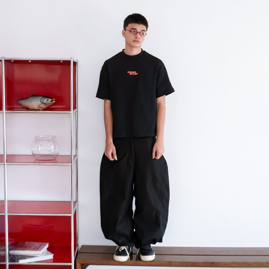 SISBURMA Salmon Diagonal Seam Cropped Tee - Image 11