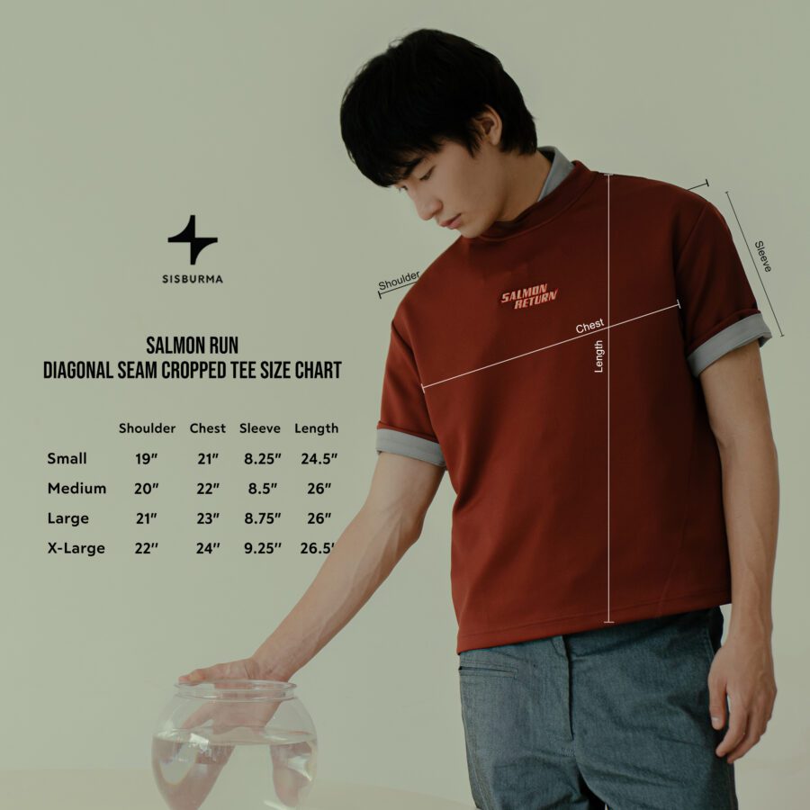 SISBURMA Salmon Diagonal Seam Cropped Tee - Image 14